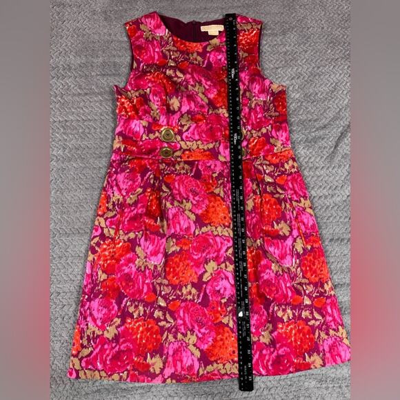 Michael Michael Kors Women’s Sheath Dress Floral Sleeveless Gold Buttons Zipper - Picture 9 of 12